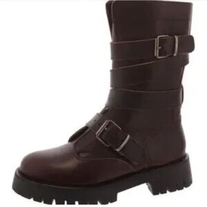 Steve Madden Brown Trenton Combat Moto Boots with Buckle Detail Size 8